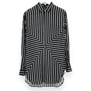 NWT Emporio Armani Black White Striped Lightweight Loose Fit Button Up Shirt
